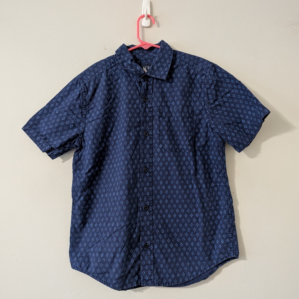Place Boys Casual Button Down Shirt L 10/12 Blue Summer Fit School Apparel